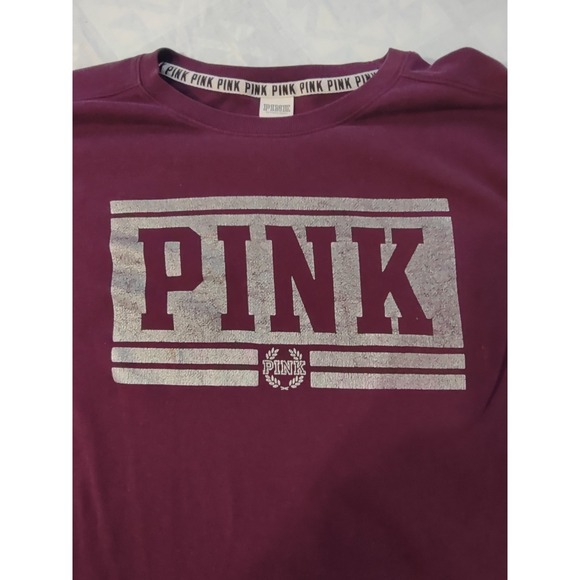 Pink Victorias Secret Sweatshirt Women Large Graphic Plum Purple Crewneck Fleece - Picture 9 of 9